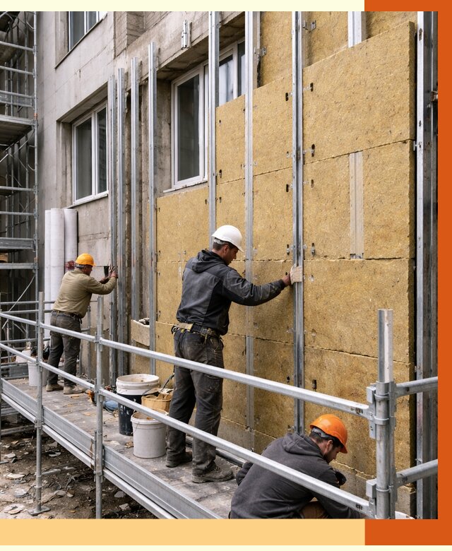 Утепление вентилируемого фасада в Ефремах от 5737 руб/м2 — монтаж и утепление вентфасад | ТепломастерФрм